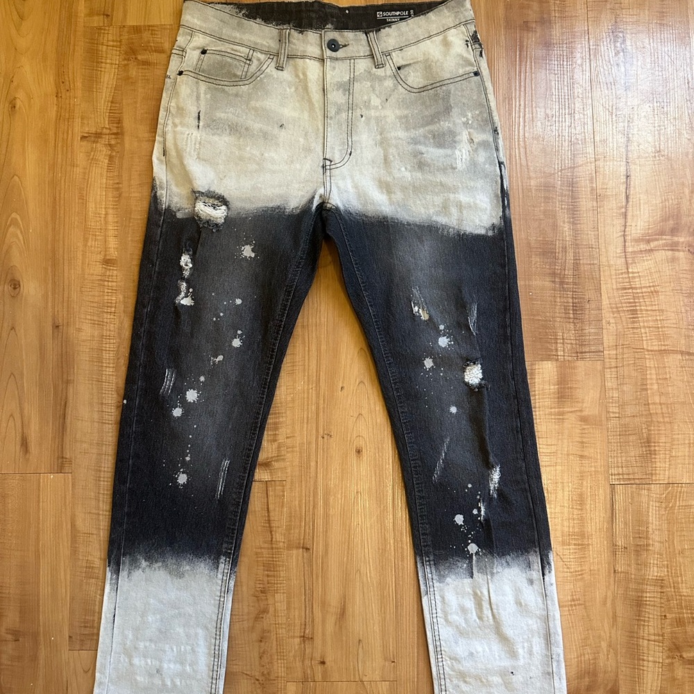 South Pole Black and White Skinny Jeans with Distressed Details